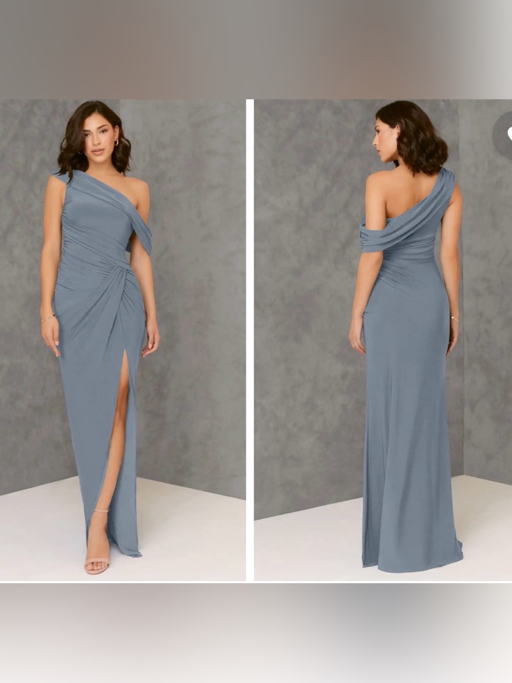 Azazie One-Shoulder Slate Blue Evening Gown
